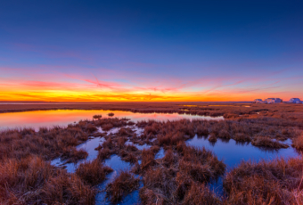 14mm wide angle sunset photo made on Christmas Eve 2019, glowing over Cedar Run Dock Road salt marsh.