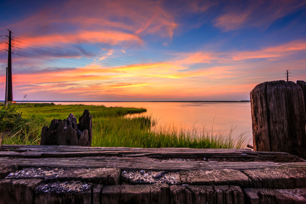 Wide angle HDR photograph of sunset over the Mullica River