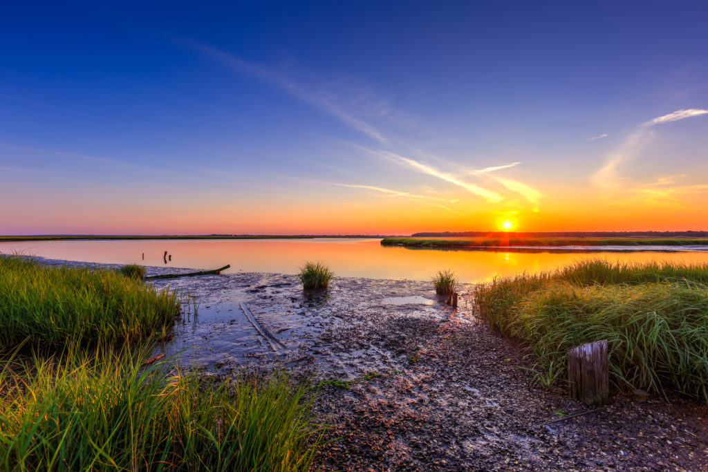 HDR photograph of a summer sunset over the Great Bay Boulevard salt marsh.