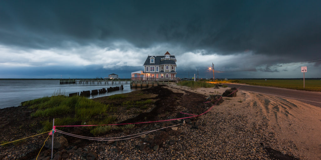 Photograph capture of fierce clouds and thunderstorms approaching Antoinetta's restaurant from the west.