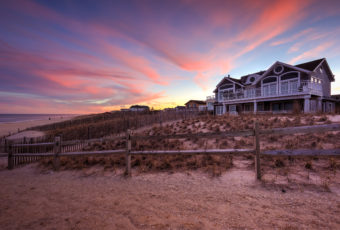 Sunset photo of pastel clouds over LBI beachfront property.