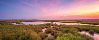 14mm wide angle HDR sunset photo capturing pastel color skies over Cedar Run Dock Road salt marsh.